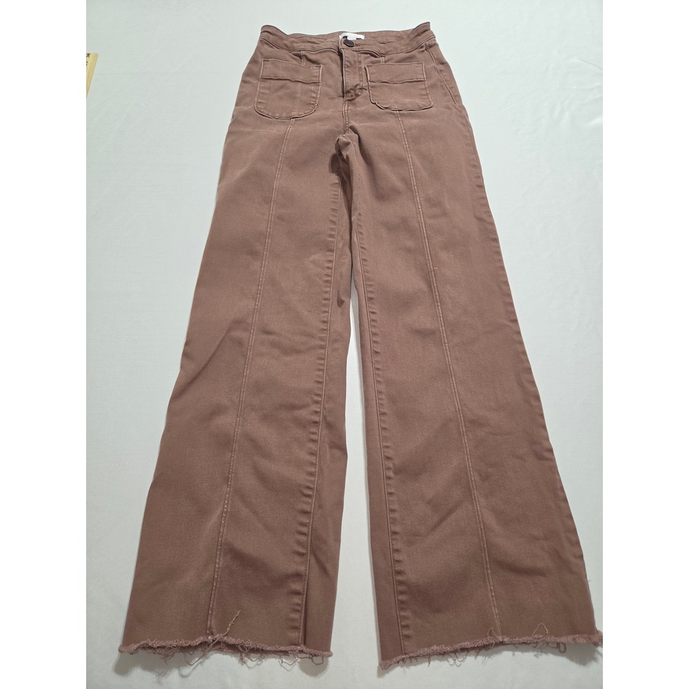 LC Lauren Conrad Mauve Brown Wide Leg Raw Hem Patch Pocket Pants Size 2